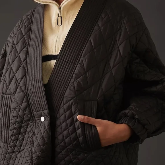 NWT Anthropology Woman Quilted Black Kimono Jacket OS Snap Front Style